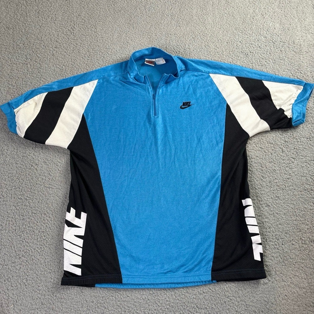 Vintage Nike Cycling Jersey 1/4 Zip Blue Black White Colorblock MTB Mens XL